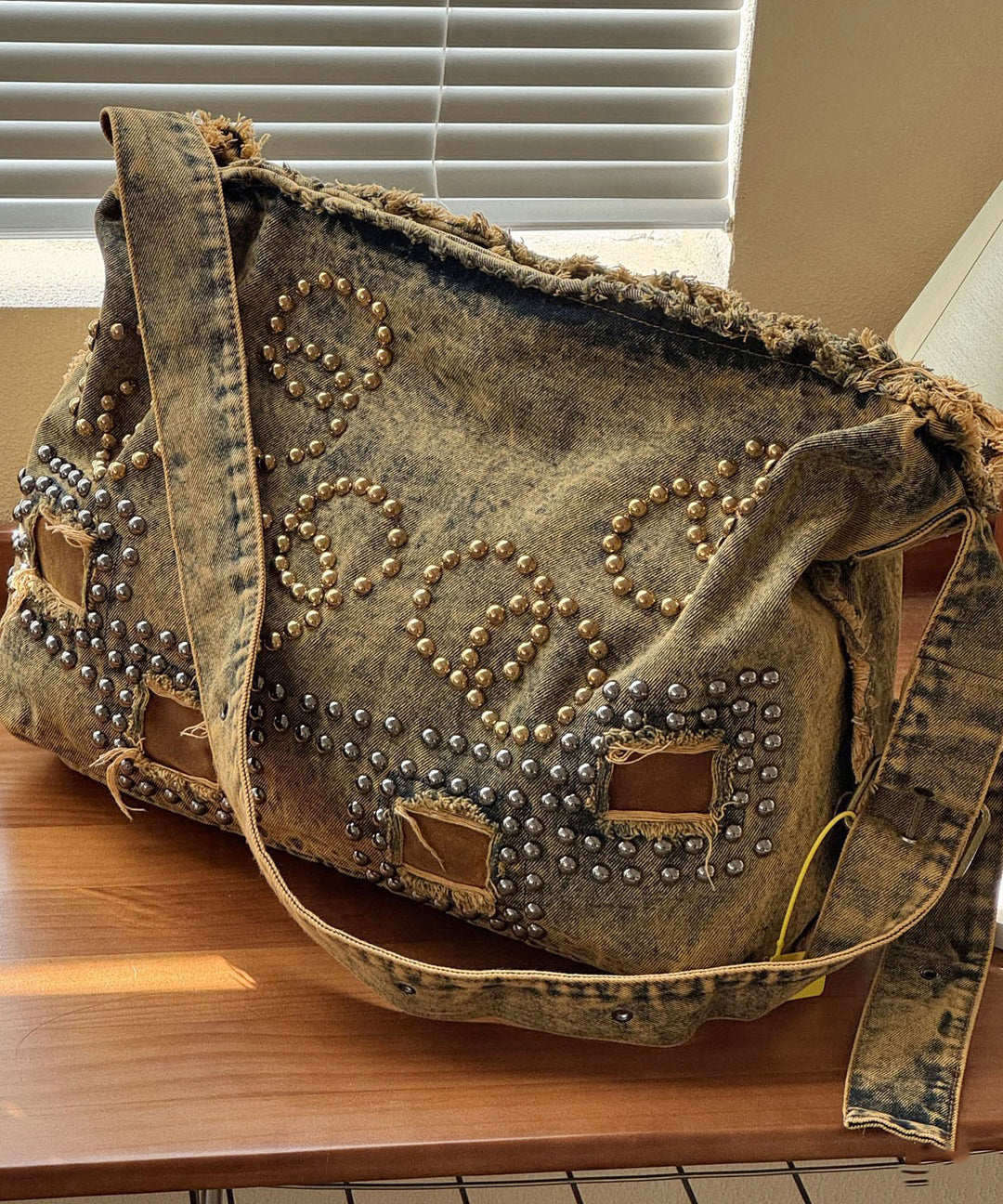 Stylish Ripped Rivet Denim Versatile Shoulder Crossbody Bag