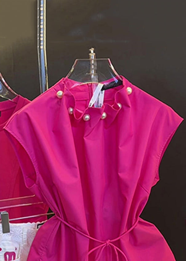 Stylish Rose Pearl Tie Waist Cotton Tops Summer