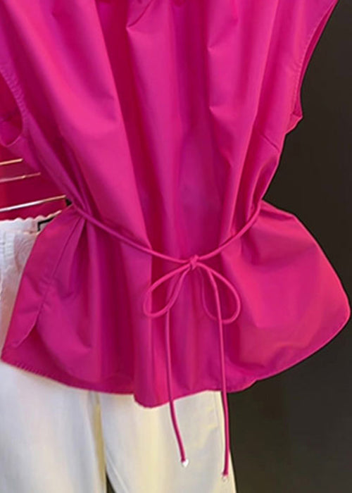 Stylish Rose Pearl Tie Waist Cotton Tops Summer