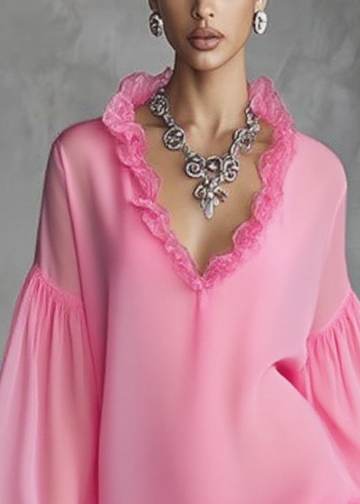 Stylish Rose Ruffled Patchwork Chiffon Mini Dresses Spring - Omychic