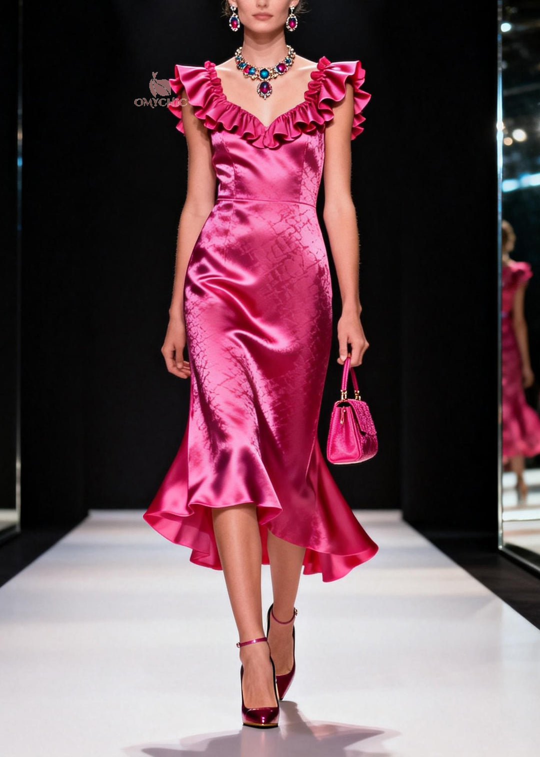 Stylish Rose Ruffled Patchwork Silk Long Dress Summer