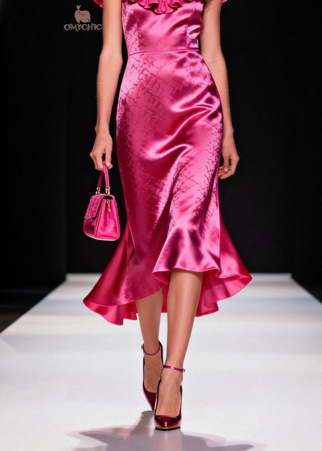 Stylish Rose Ruffled Patchwork Silk Long Dress Summer