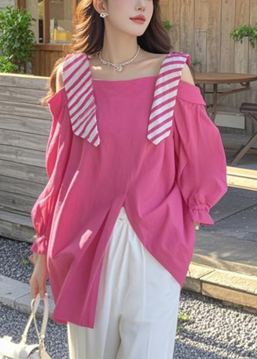 Stylish Rose Side Open False Two Pieces Cotton Shirt Spring