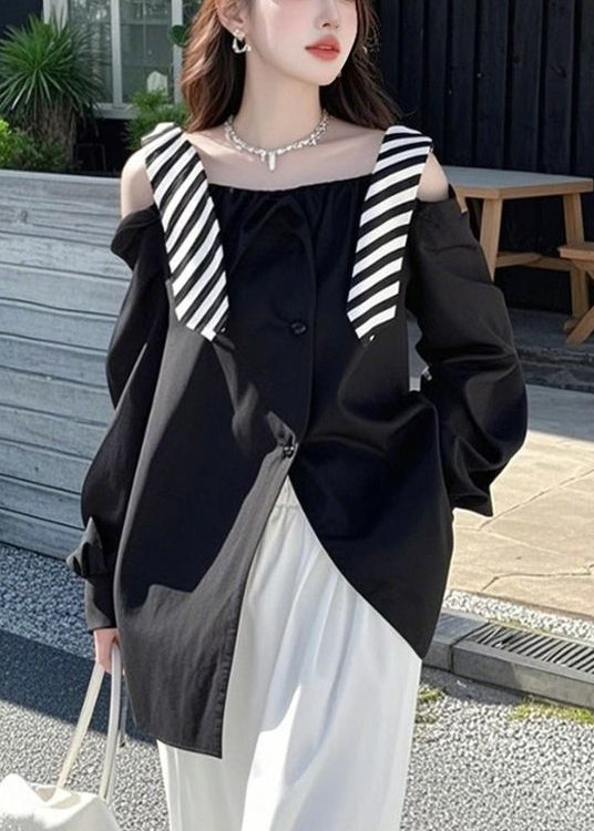 Stylish Rose Side Open False Two Pieces Cotton Shirt Spring