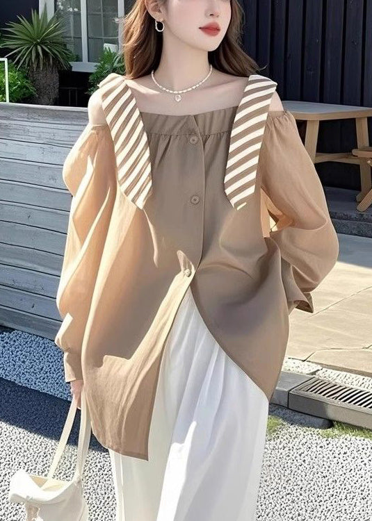 Stylish Rose Side Open False Two Pieces Cotton Shirt Spring