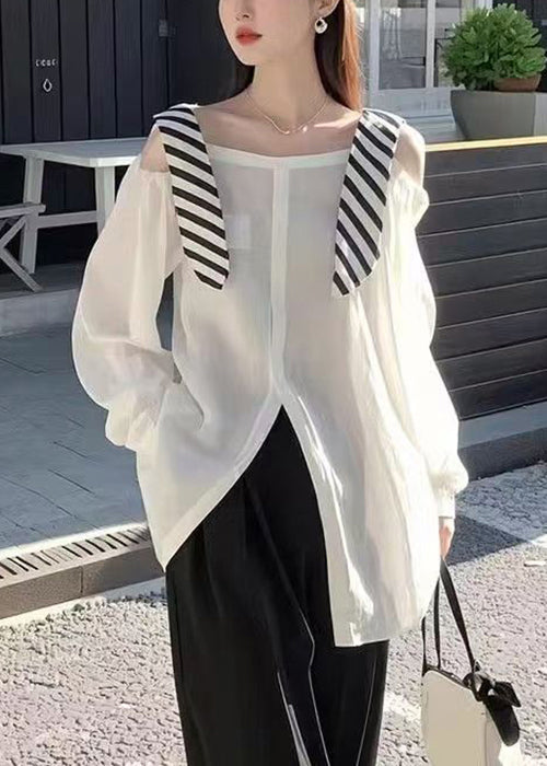 Stylish Rose Side Open False Two Pieces Cotton Shirt Spring