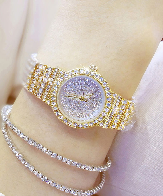 Stylish Rose Stainless Steel Zircon Tempered Glass Waterproof Watch