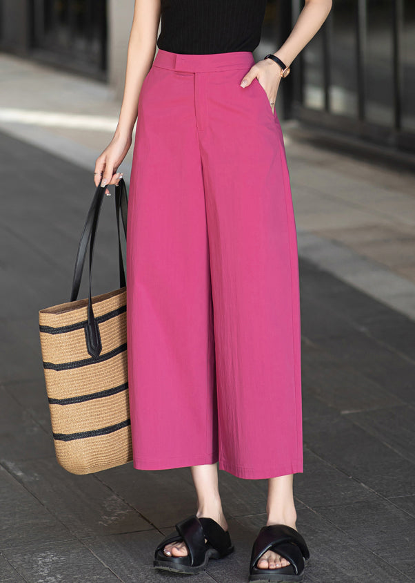 Stylish Rose Zippered Pockets High Waist Cotton Crop Pants Summer