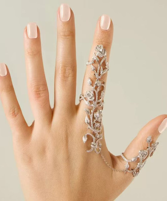 Stylish Rose Zircon Adjustable Metal Connected Ring - Omychic