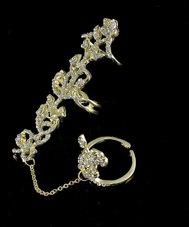 Stylish Rose Zircon Adjustable Metal Connected Ring - Omychic