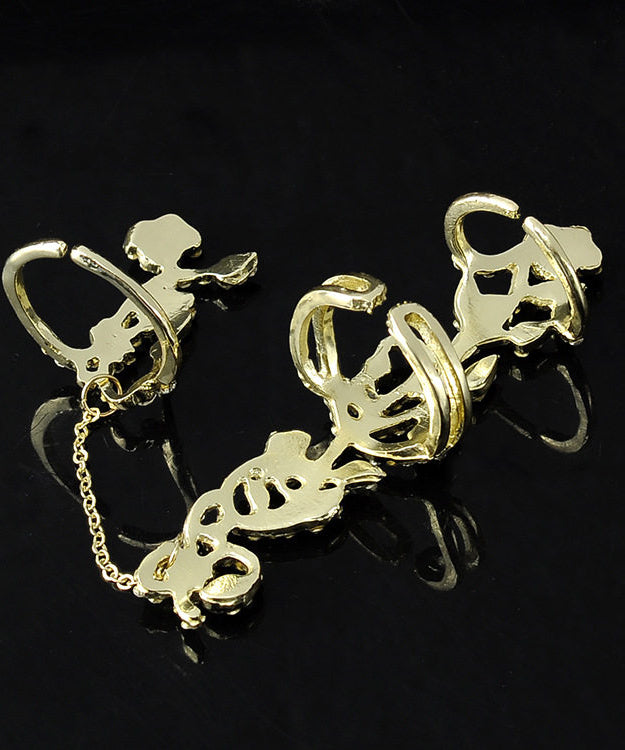 Stylish Rose Zircon Adjustable Metal Connected Ring - Omychic