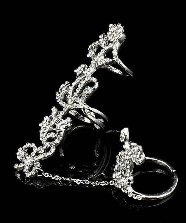 Stylish Rose Zircon Adjustable Metal Connected Ring - Omychic