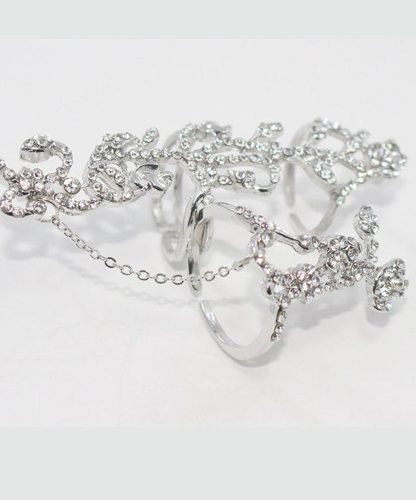 Stylish Rose Zircon Adjustable Metal Connected Ring - Omychic