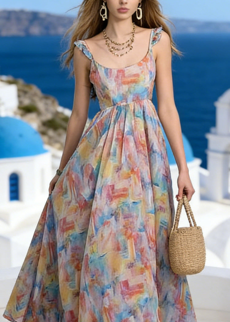 Stylish Ruffled Print Patchwork Chiffon Summer Dress - Omychic