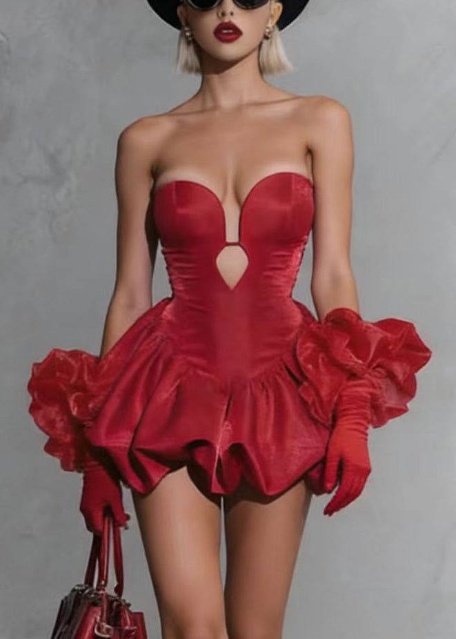 Stylish Sexy Red Wrinkled Strapless Mini Dresses Summer