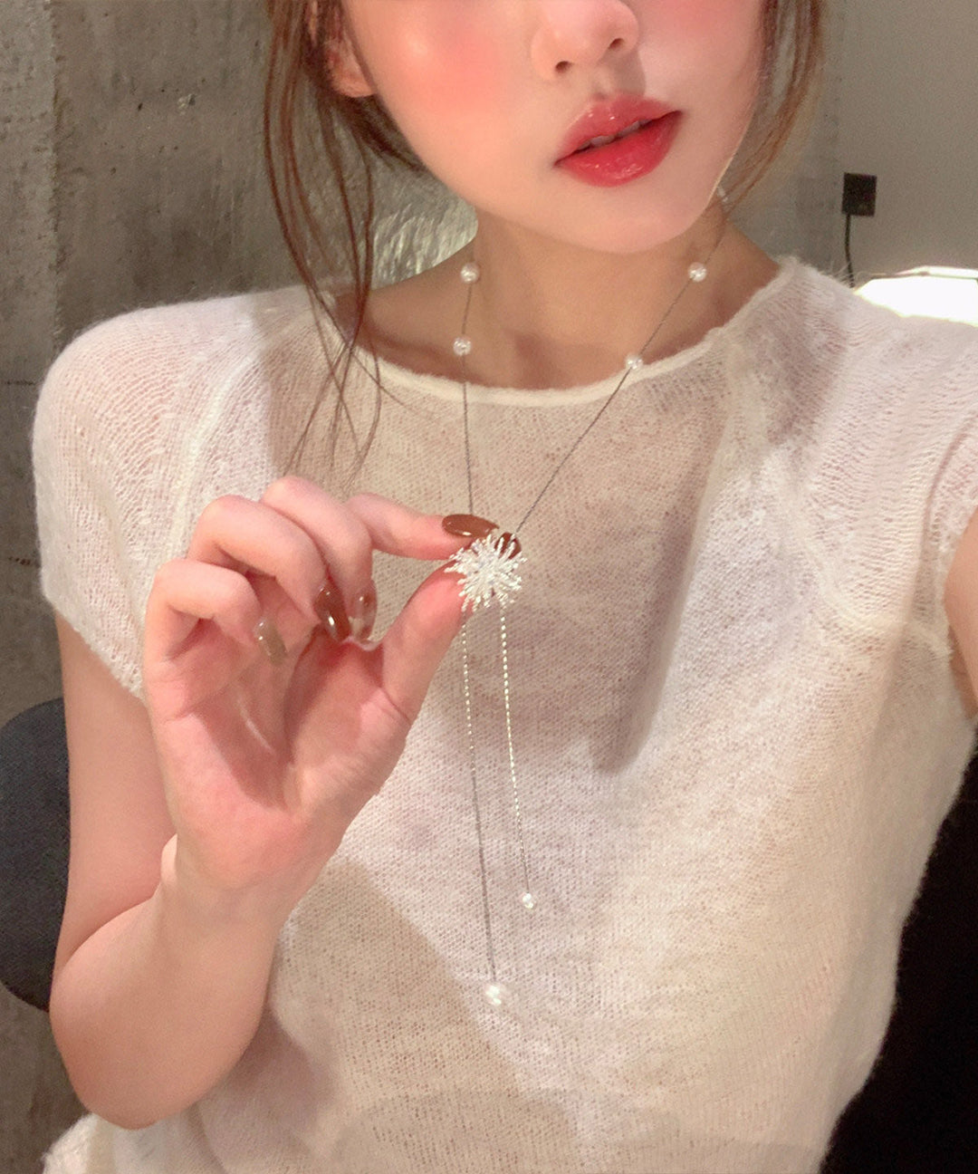 Stylish Silk Alloy Fireworks Pearl Withdrawable Tassel Lariat Necklace