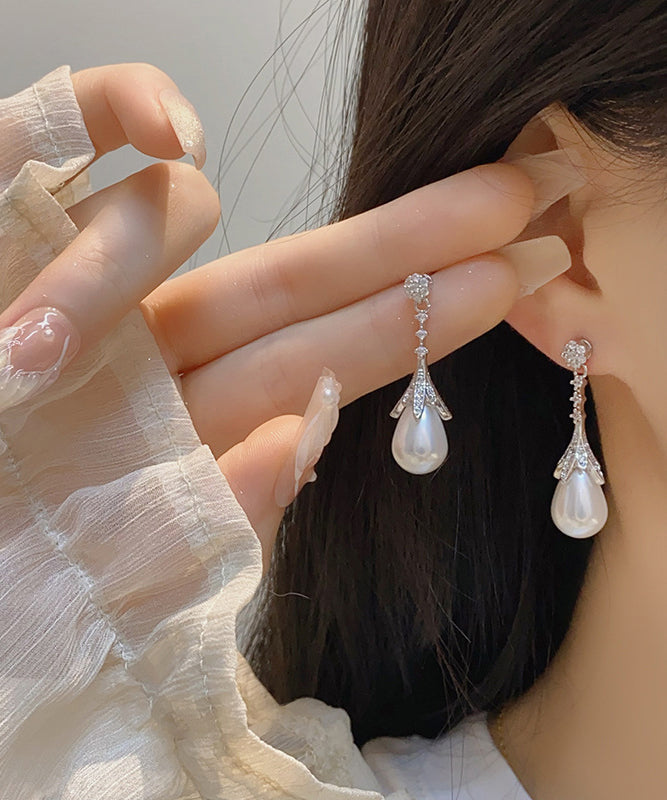 Stylish Silk Copper Zircon Water Drop Drop Earrings