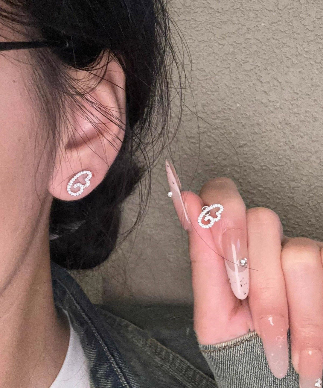 Stylish Silk Stainless Steel Zircon Hollow Out Wing Stud Earrings