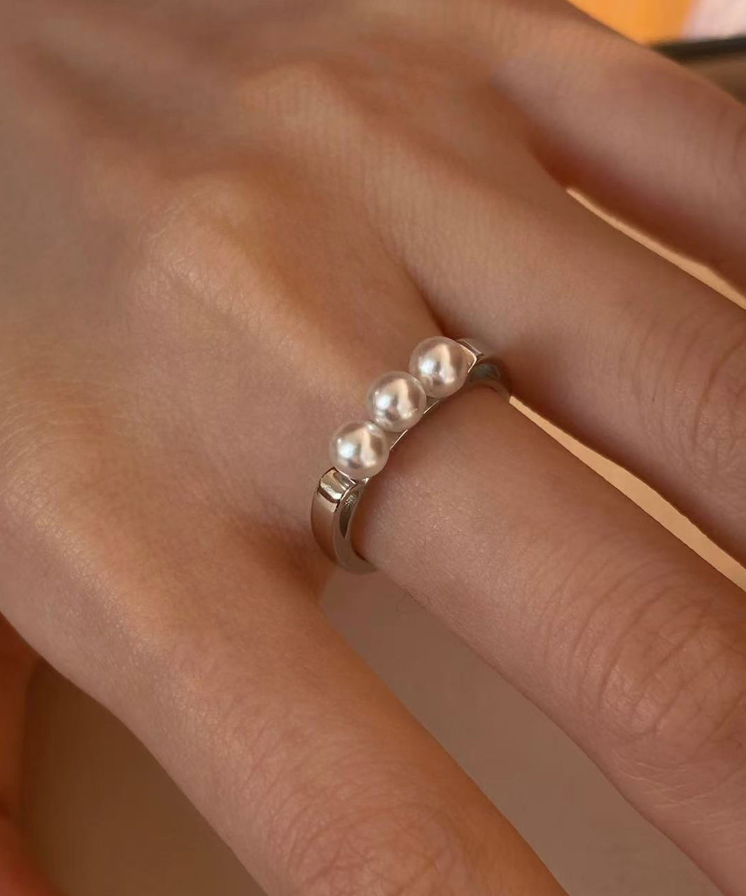 Stylish Silver Nail Pearl Gilding Rings