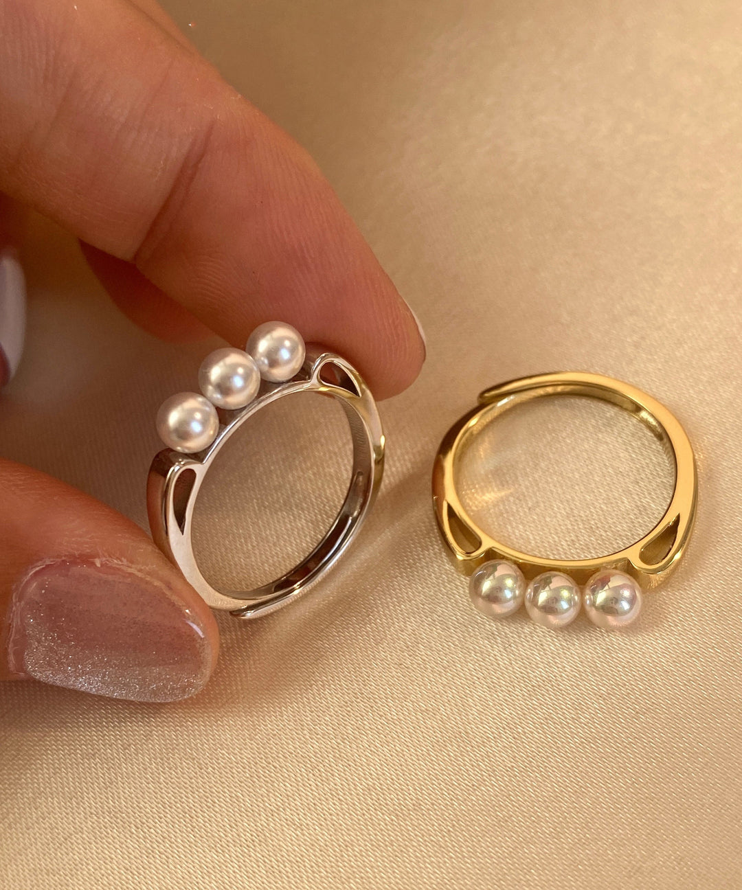 Stylish Silver Nail Pearl Gilding Rings