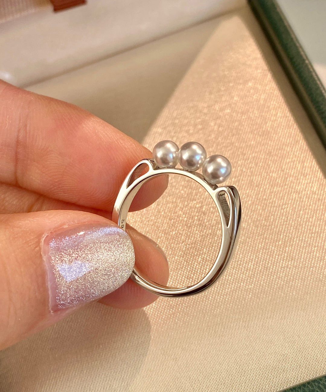 Stylish Silver Nail Pearl Gilding Rings