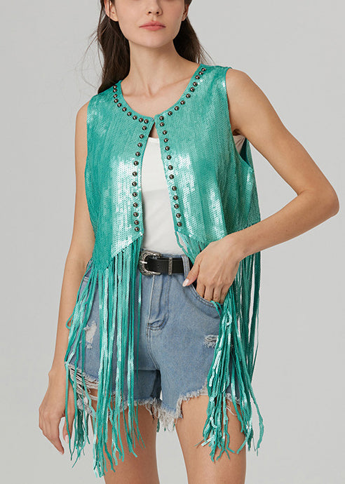 Stylish Silvery Tasseled Sequins Vest Summer