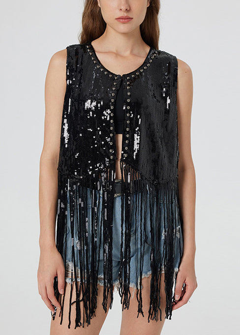 Stylish Silvery Tasseled Sequins Vest Summer