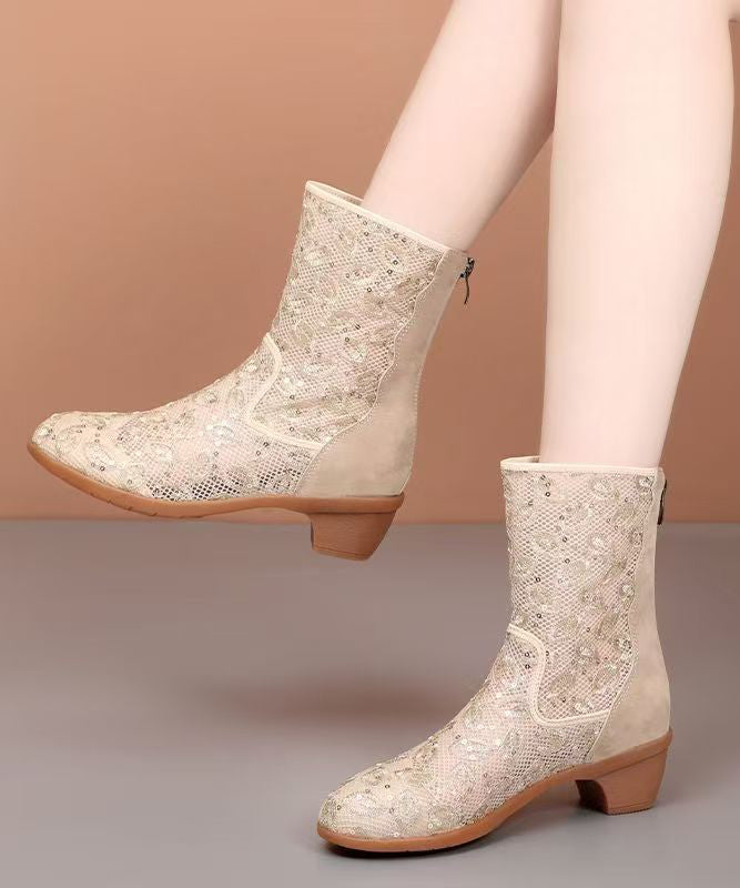 Stylish Splicing Chunky Boots Black Breathable Mesh