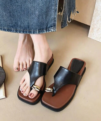 Stylish Splicing Platform Thong Sandals Leopard Faux Leather
