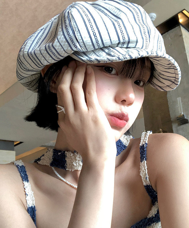 Stylish Striped Cotton Asymmetrical Breton Hat