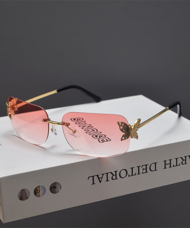 Stylish Tea Color Butterfly Shaped Diamond Studded Frameless Sunglasses