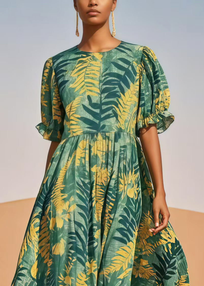 Stylish Tea Green Print Cotton Maxi Dresses Summer