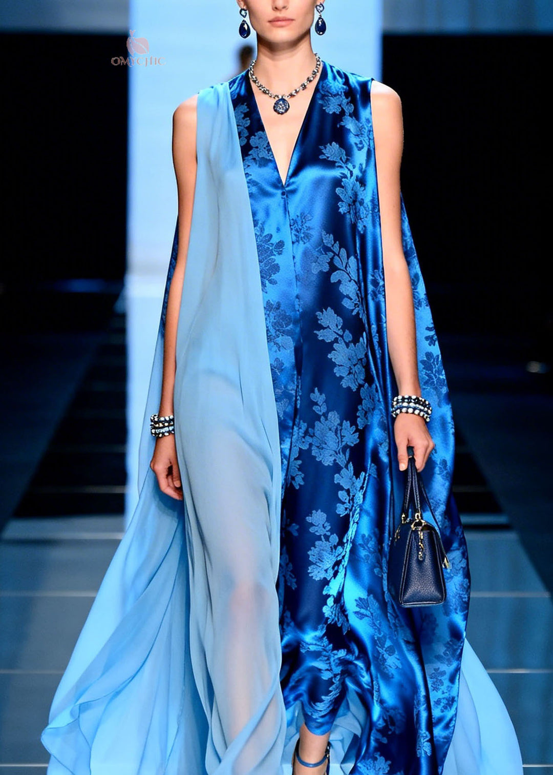 Stylish V Neck Asymmetrical Design Patchwork Chiffon Dresses Sleeveless