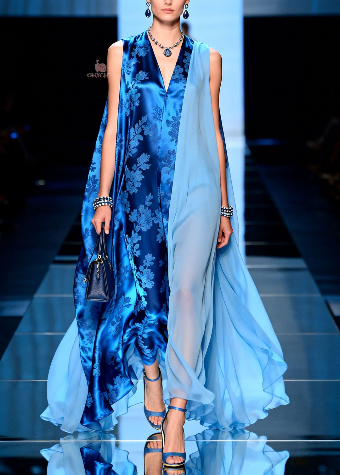 Stylish V Neck Asymmetrical Design Patchwork Chiffon Dresses Sleeveless
