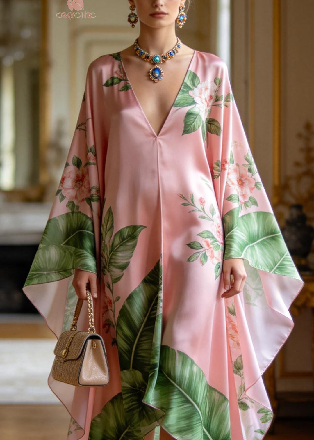 Stylish V Neck Print Plus Size Chiffon Vacation Dresses Summer