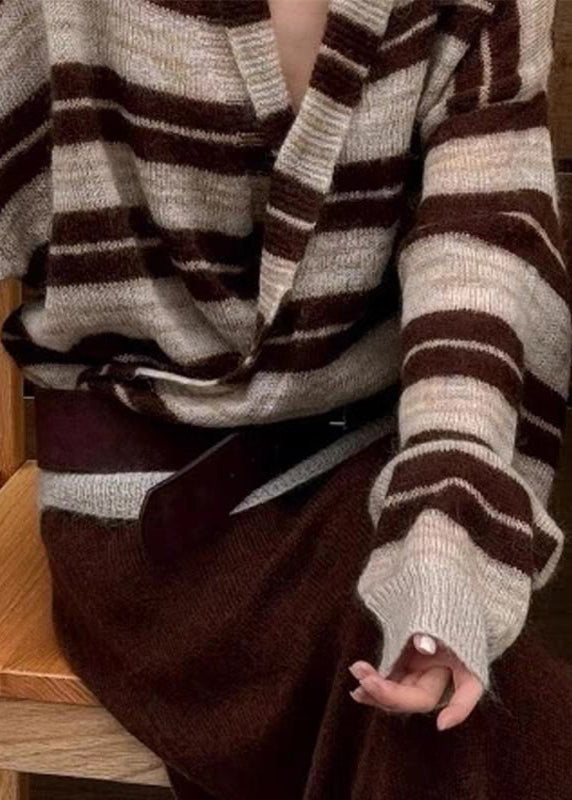 Stylish V Neck Striped Cozy Knit Sweaters Tops Fall