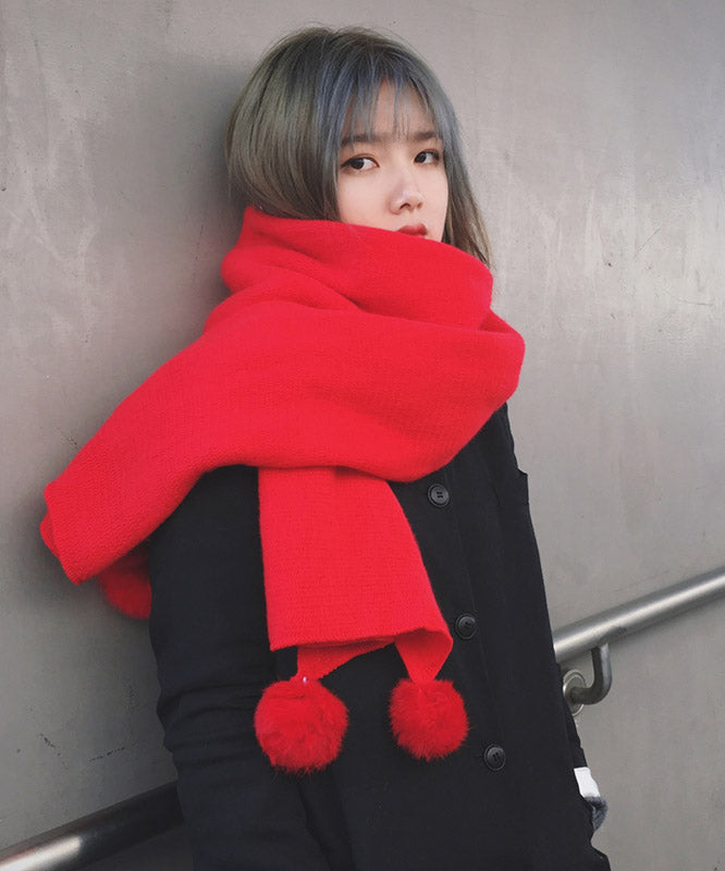 Stylish Versatile Yellow Fuzzy Ball Decorated Faux Cashmere Scarf