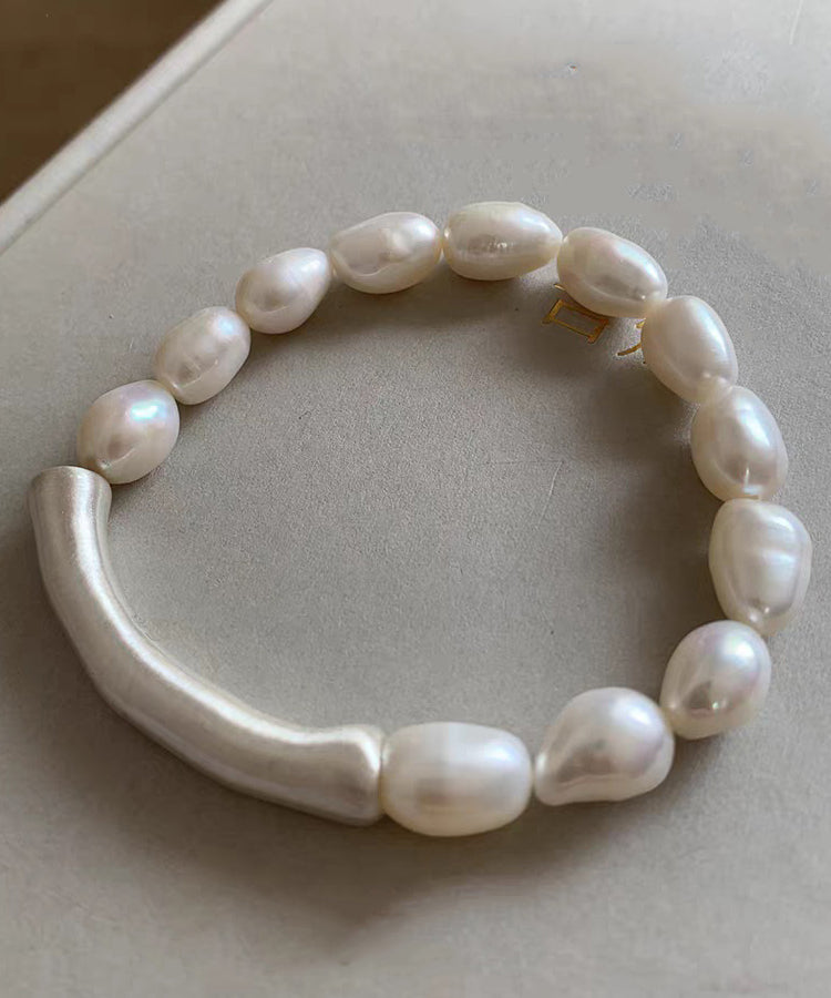 Stylish White 999 Silver Pearl Patchwork Elasticity Bracelet - Omychic