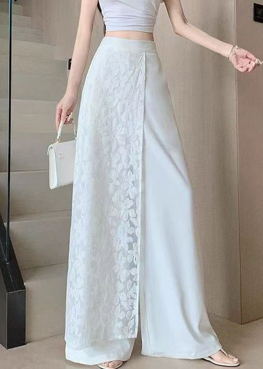 Stylish White Asymmetrical Lace Patchwork Pants Skirt Summer