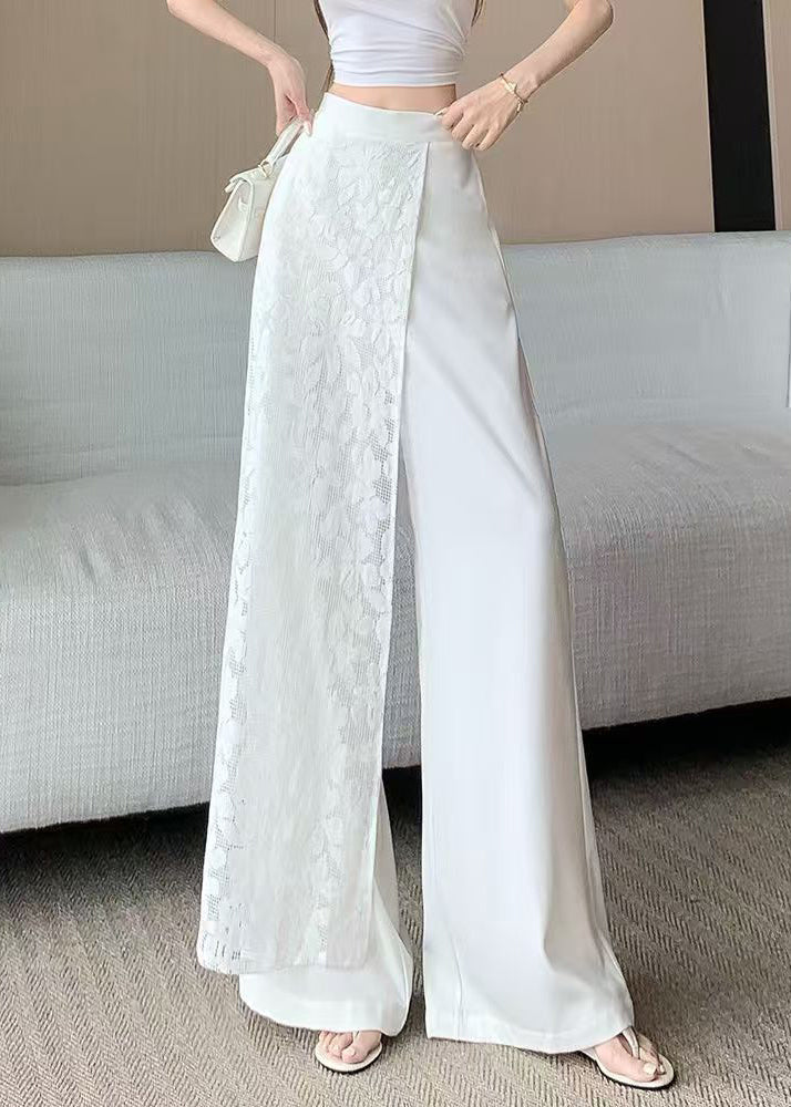 Stylish White Asymmetrical Lace Patchwork Pants Skirt Summer