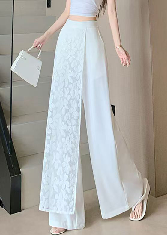 Stylish White Asymmetrical Lace Patchwork Pants Skirt Summer