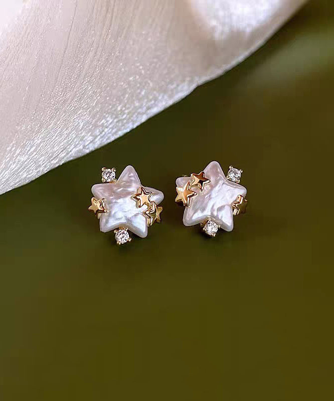 Stylish White Copper Alloy Zircon Star Pearl Stud Earrings - Omychic