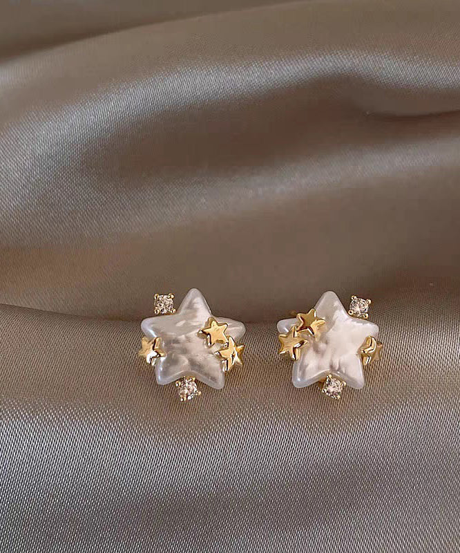 Stylish White Copper Alloy Zircon Star Pearl Stud Earrings - Omychic