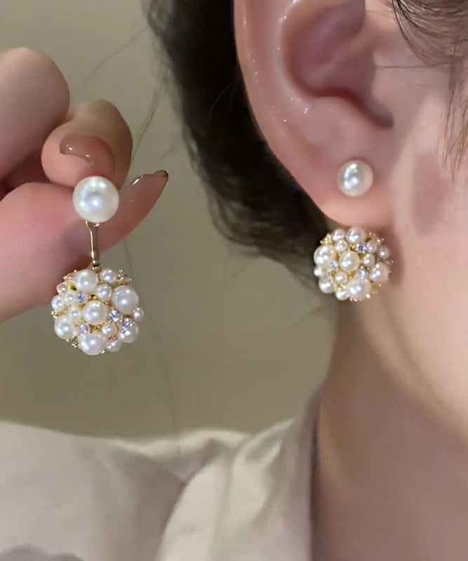 Stylish White Copper Overgild Zircon Pearl Stud Earrings