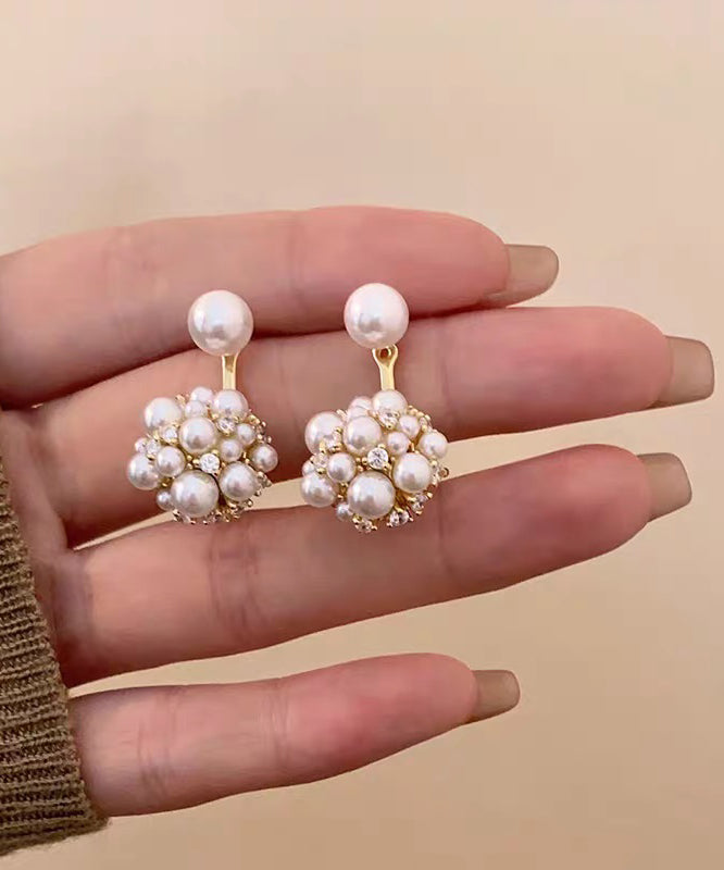 Stylish White Copper Overgild Zircon Pearl Stud Earrings