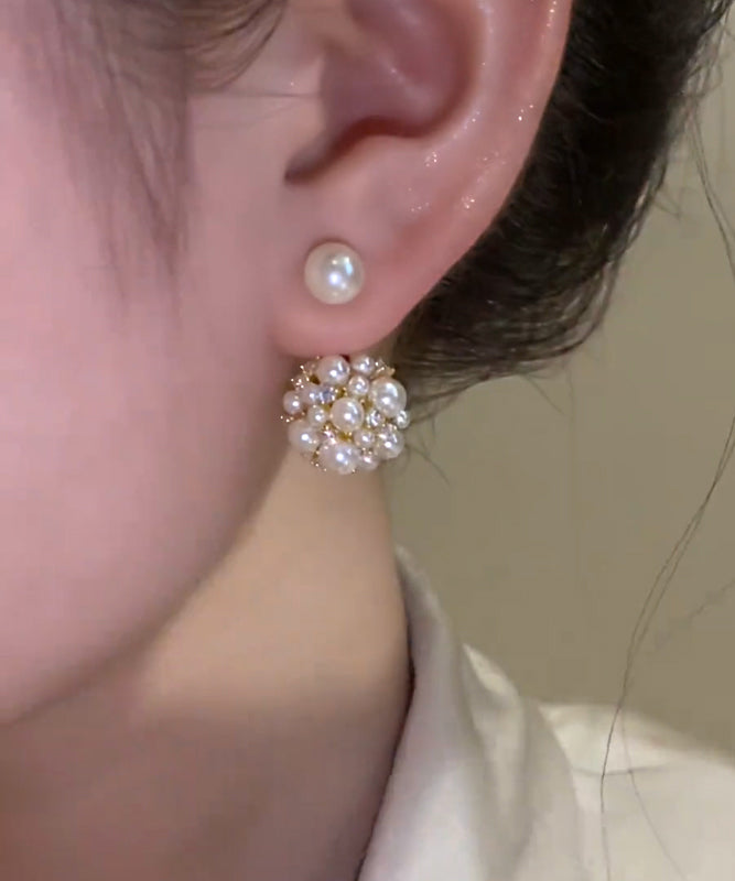 Stylish White Copper Overgild Zircon Pearl Stud Earrings