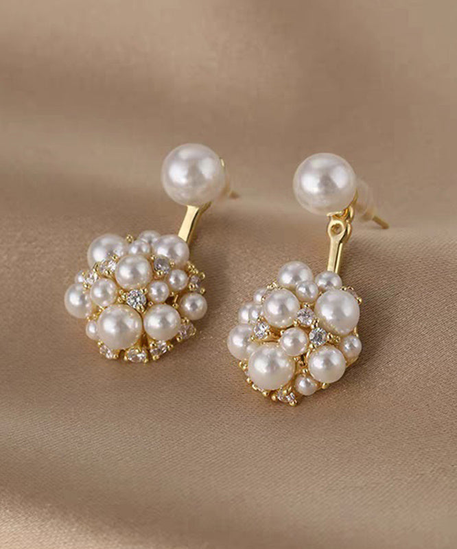 Stylish White Copper Overgild Zircon Pearl Stud Earrings