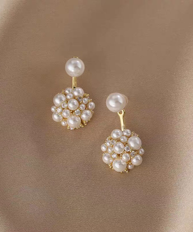 Stylish White Copper Overgild Zircon Pearl Stud Earrings