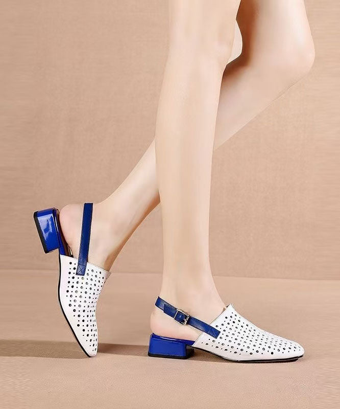 Stylish White Hollow Out Splicing Chunky Sandals