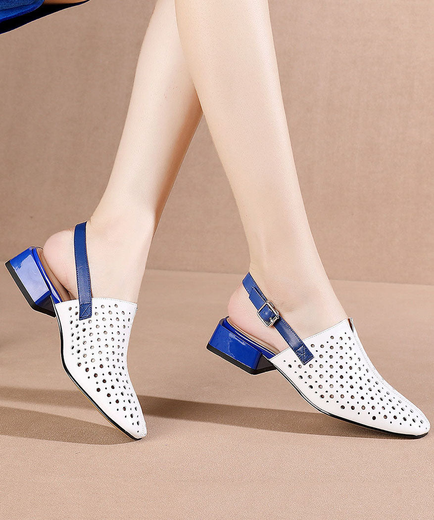 Stylish White Hollow Out Splicing Chunky Sandals